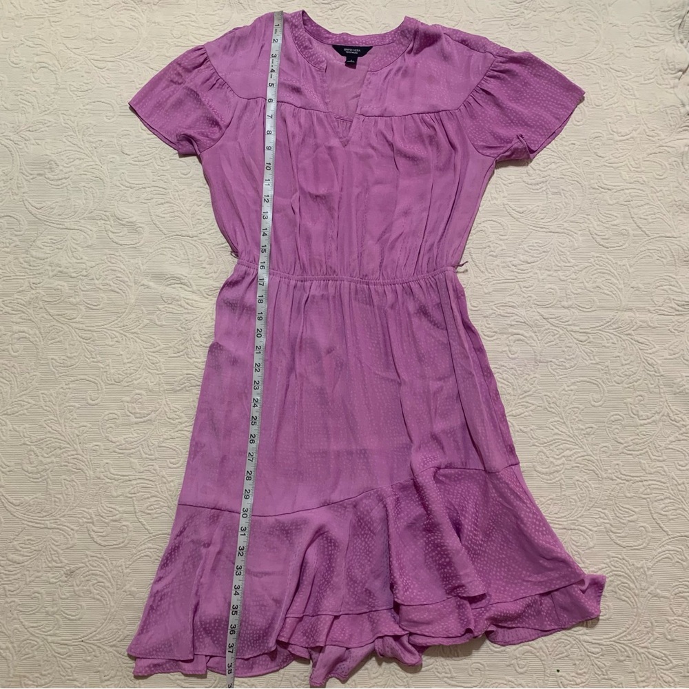 Simply Vera Vera Wang Lavender V-Neck Asymmetrical Ruffle Hem Line Shirt Dress - Picture 7 of 7